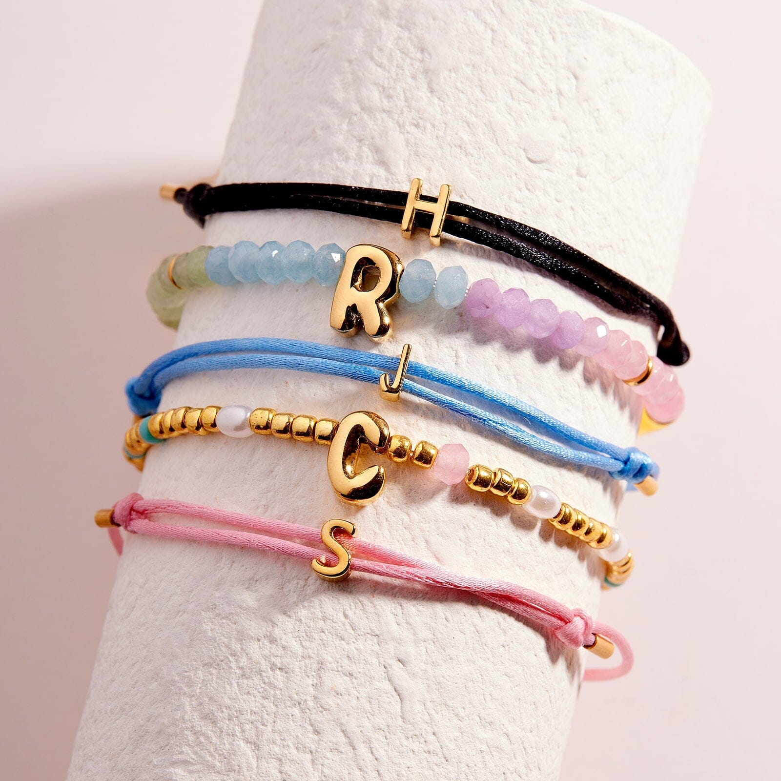 Initial Ombre Stone Bead Stretch Bracelet