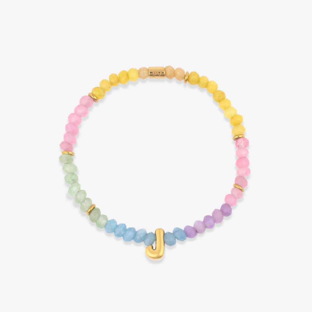 Initial Ombre Stone Bead Stretch Bracelet