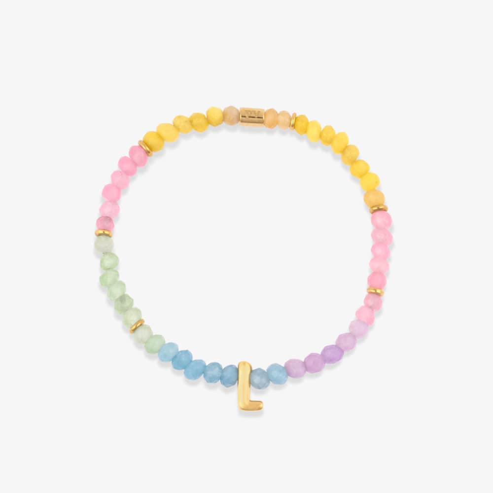 Initial Ombre Stone Bead Stretch Bracelet