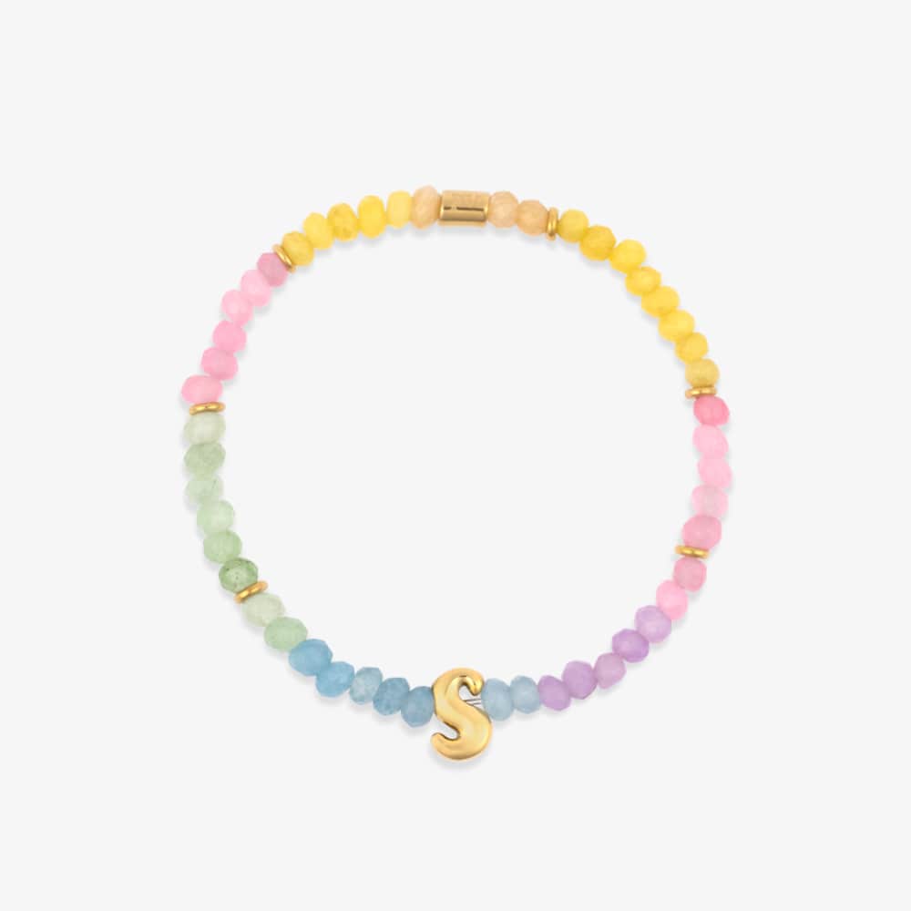 Initial Ombre Stone Bead Stretch Bracelet