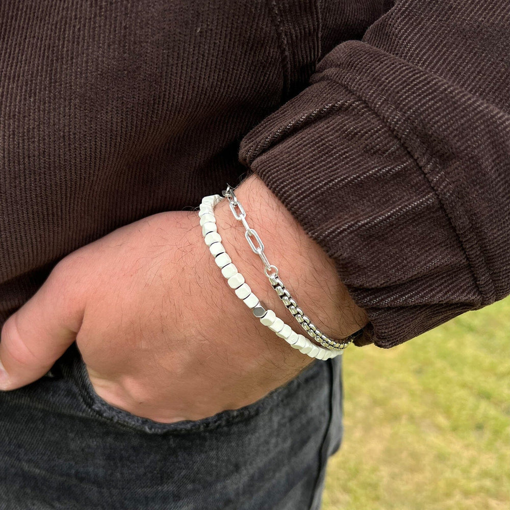 Men's Coated Hematite Stretch Bracelet 16