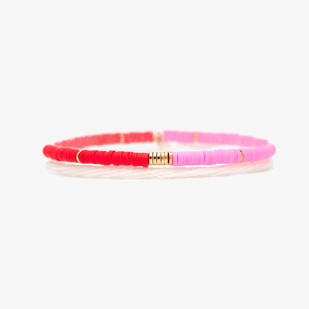 Pink and Red Vinyl Disc Bead Stretch Bracelet Set 1