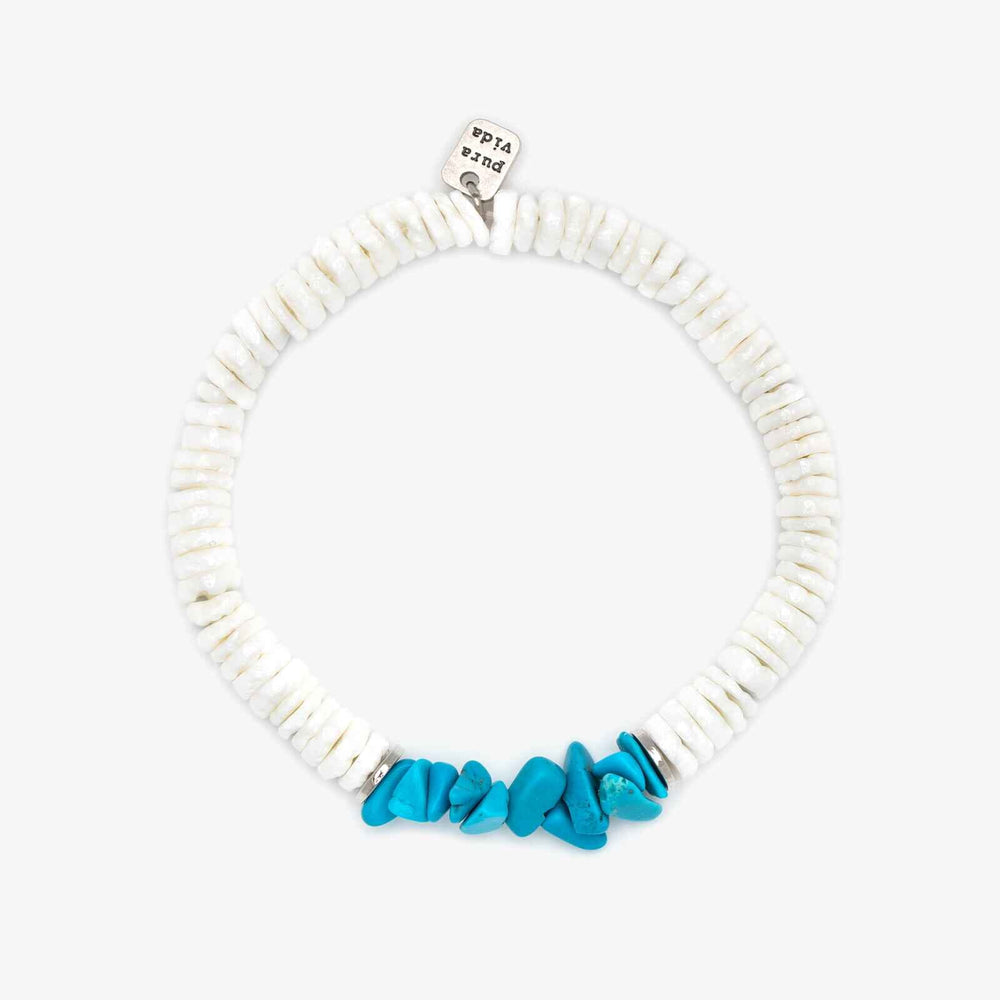 Puka Shell and Turquoise Chip Stretch Bracelet 1