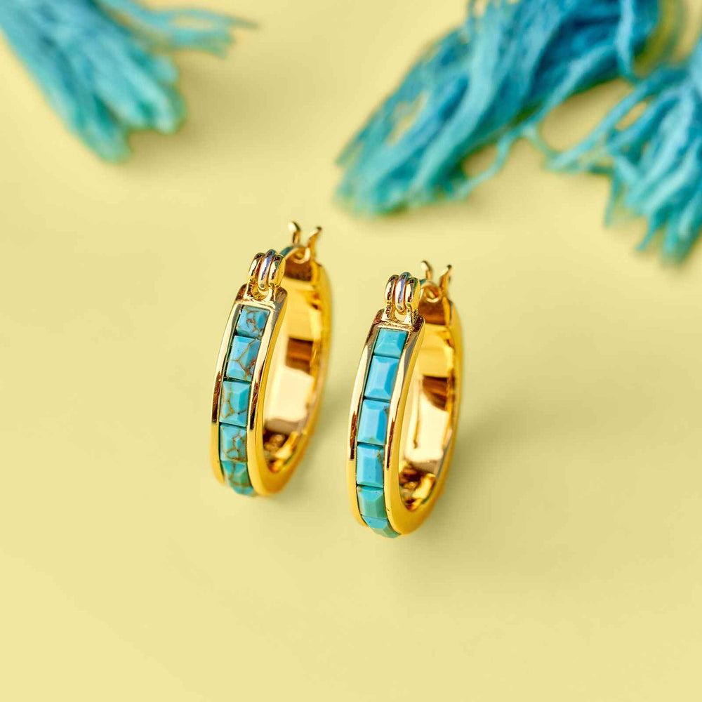 Turquoise Tile Hoop Earrings 4