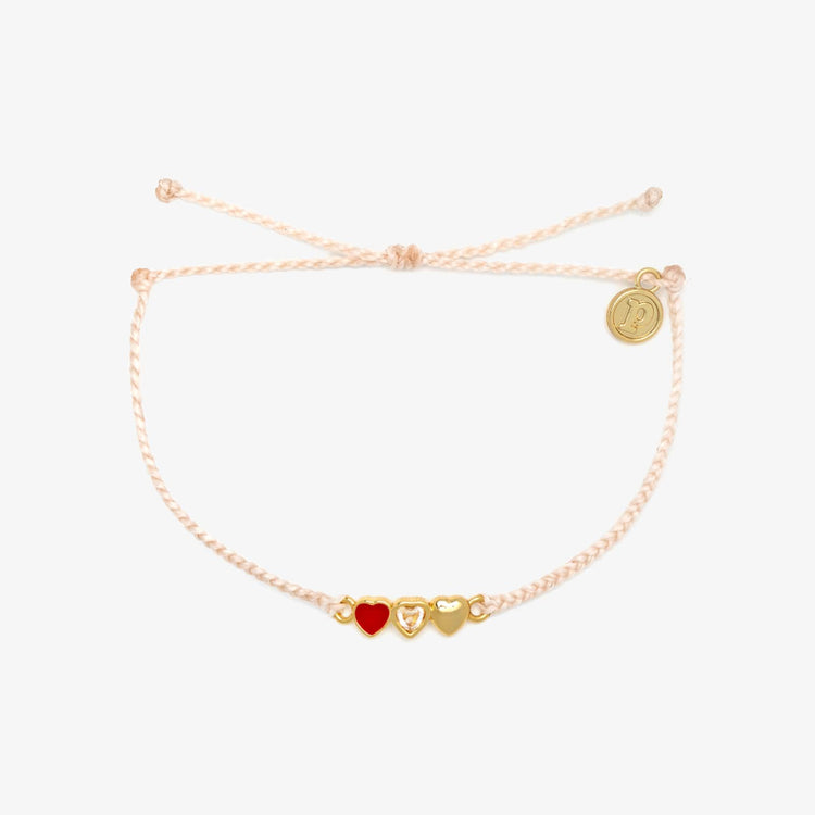 Red Cross Three Hearts Charm Bracelet