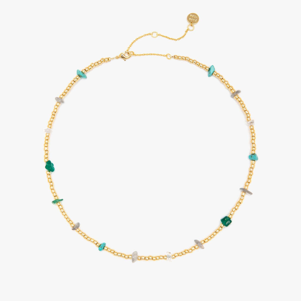 Gold and Bead Stone Chip Choker 1