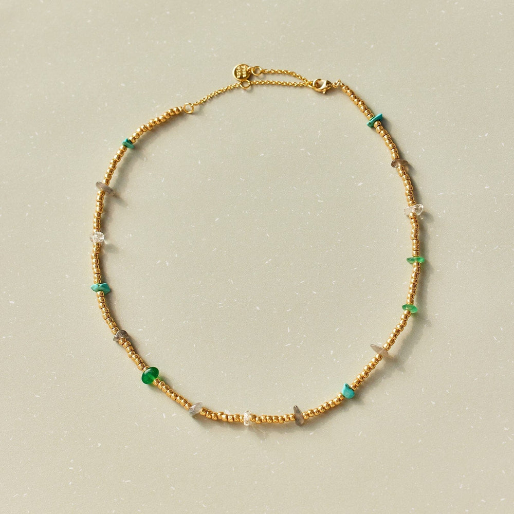 Gold and Bead Stone Chip Choker 4