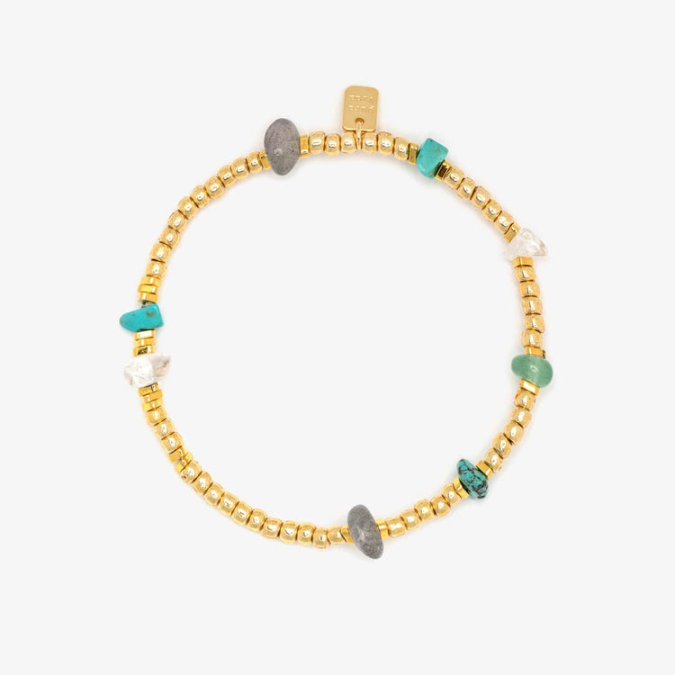 Gold Bead and Stone Chip Stretch Bracelet