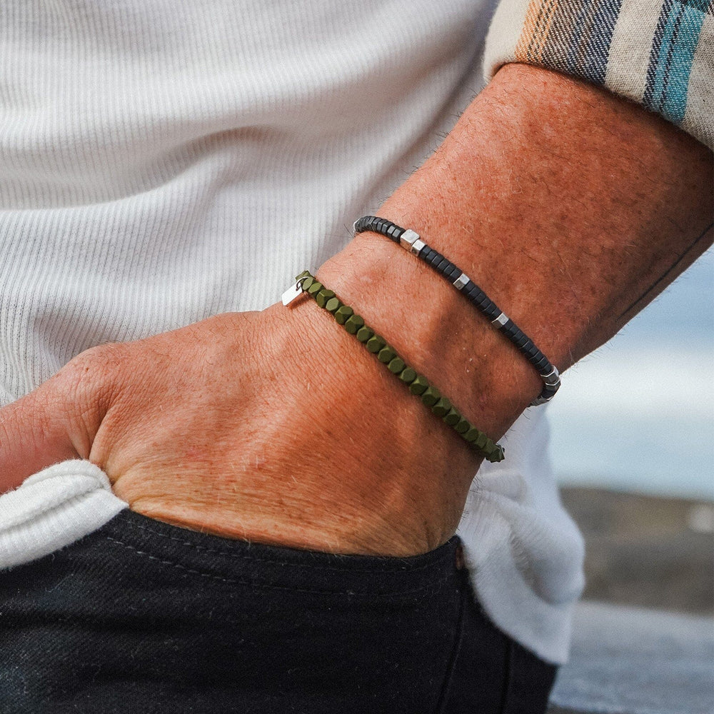 Men's Faceted Pyrite Stretch Bracelet 5