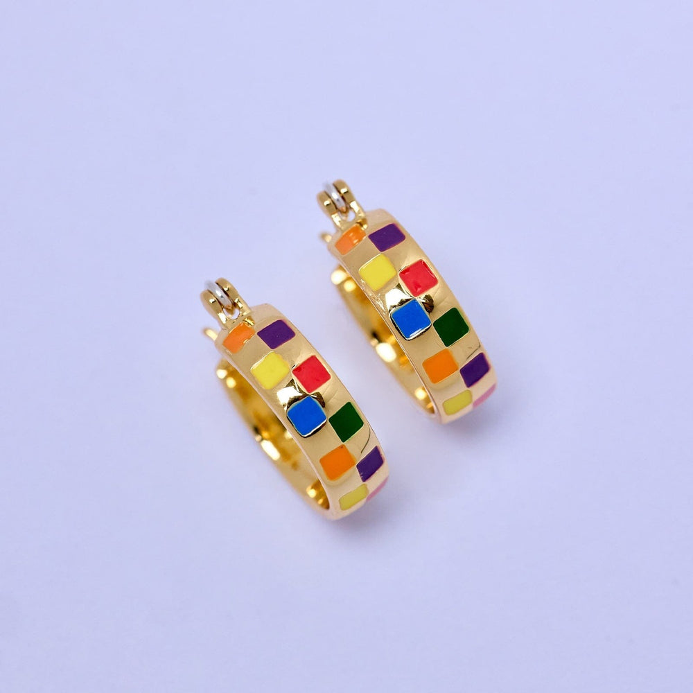 Rainbow Checkerboard Hoop Earrings 4