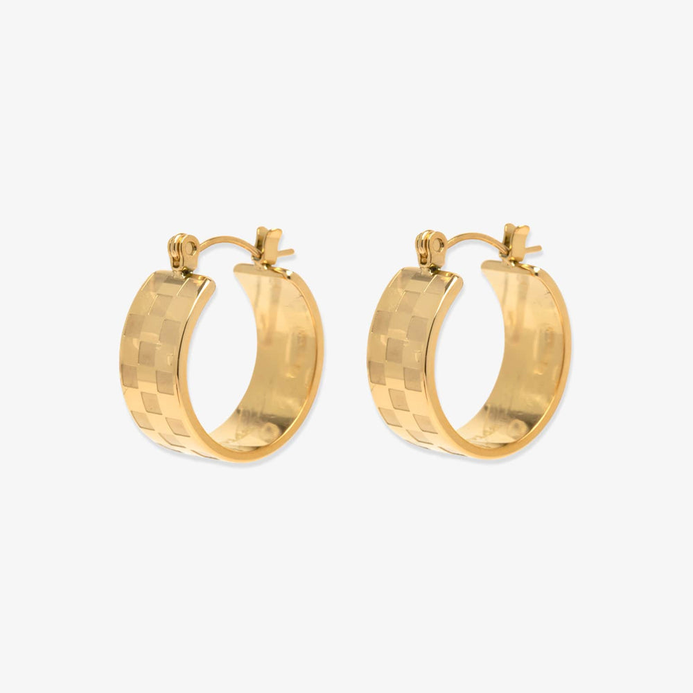 Gold Check Hoop Earrings 1