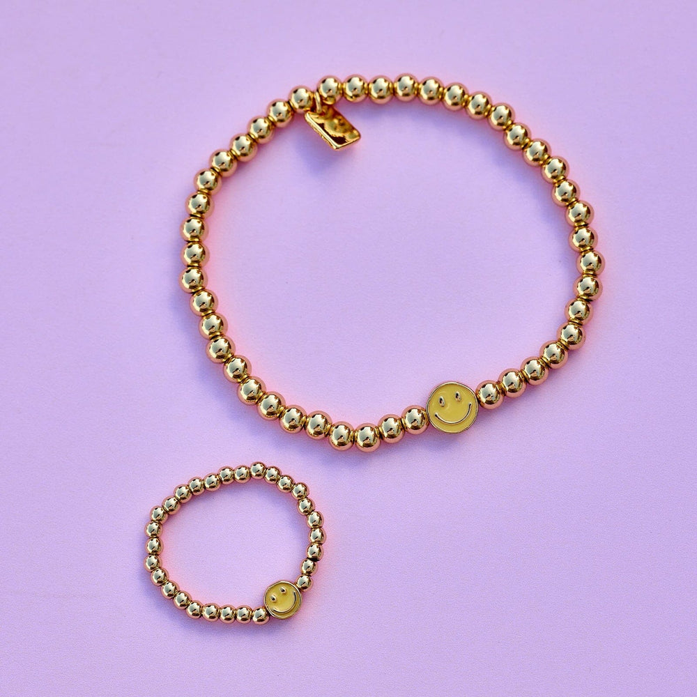 Happy Face Gold Bead Stretch Bracelet 8