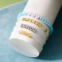 Cream Tile Bead Gold Stretch Bracelet Gallery Thumbnail