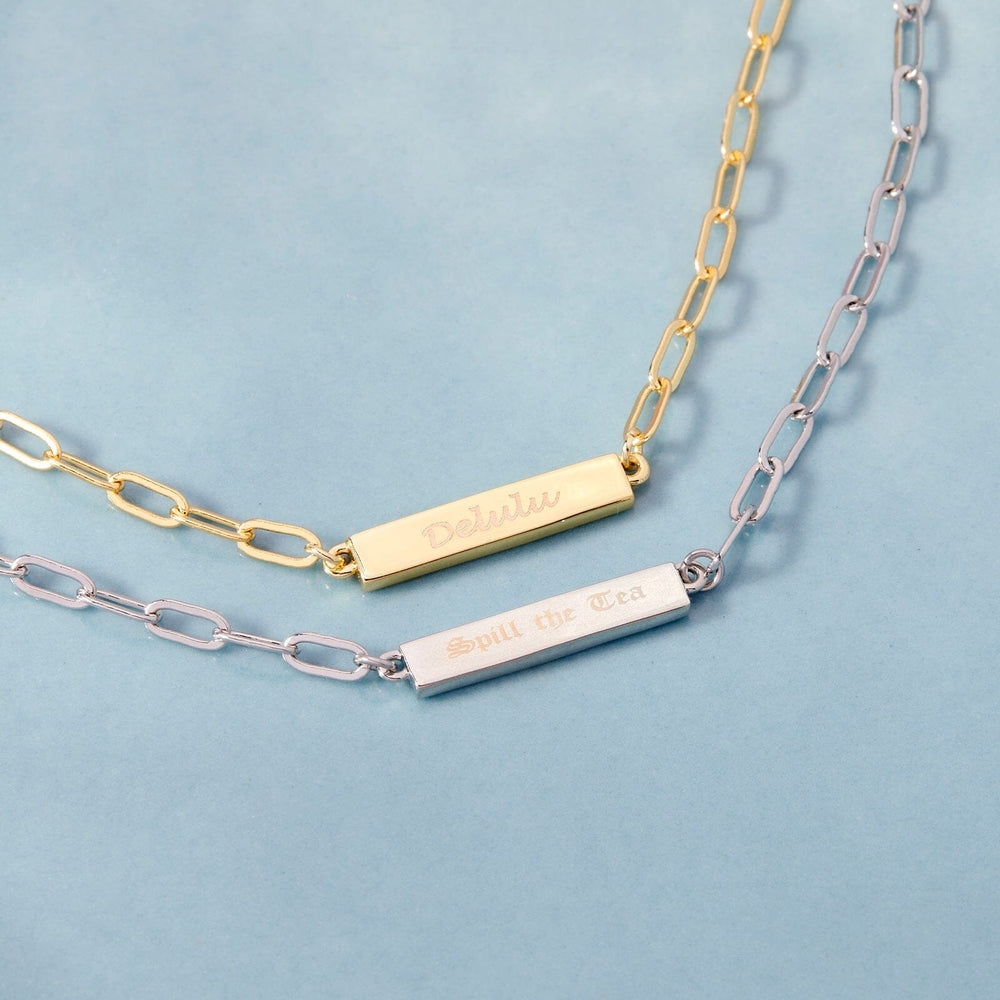 Engravable Paperclip Chain Bar Necklace 6