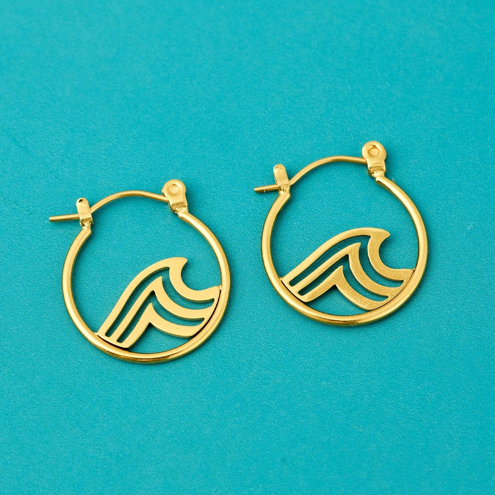 Surfrider Gold Wave Hoop Earrings 4