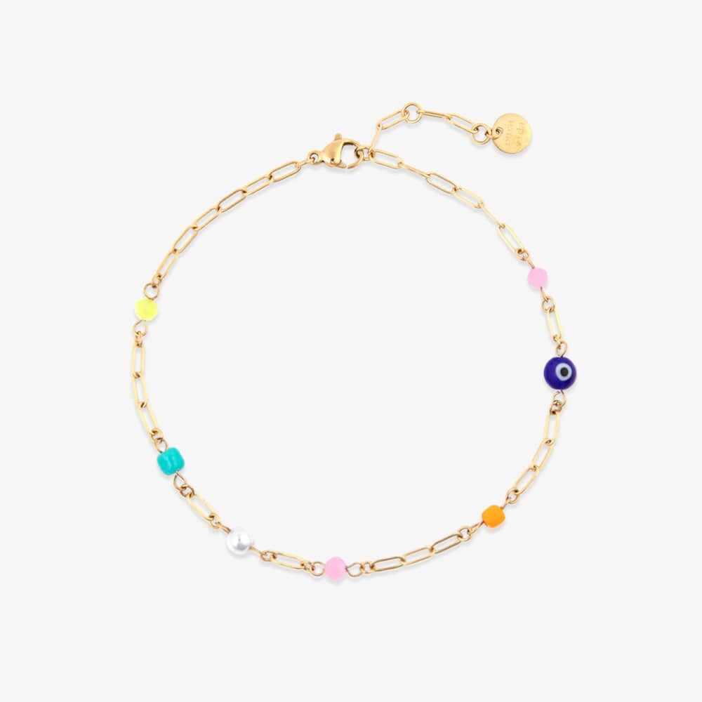 Salina Mixed Bead Paperclip Chain Anklet 1