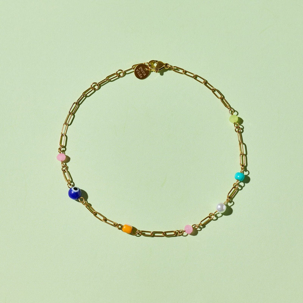 Salina Mixed Bead Paperclip Chain Anklet 4