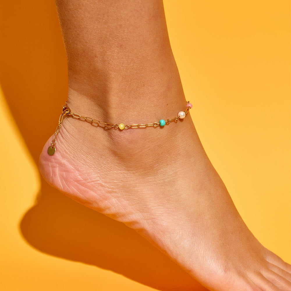 Salina Mixed Bead Paperclip Chain Anklet 2