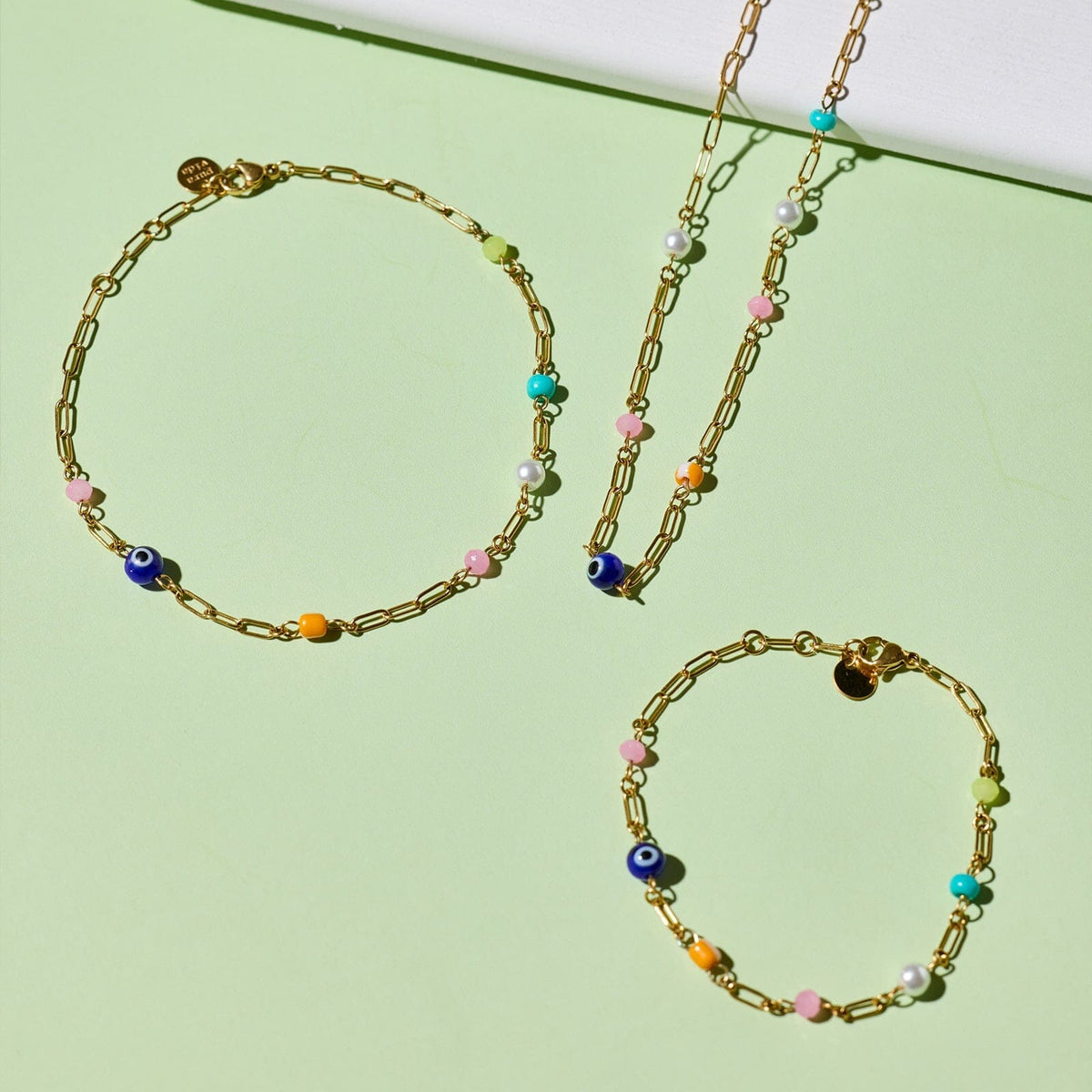 Salina Mixed Bead Paperclip Chain Bracelet