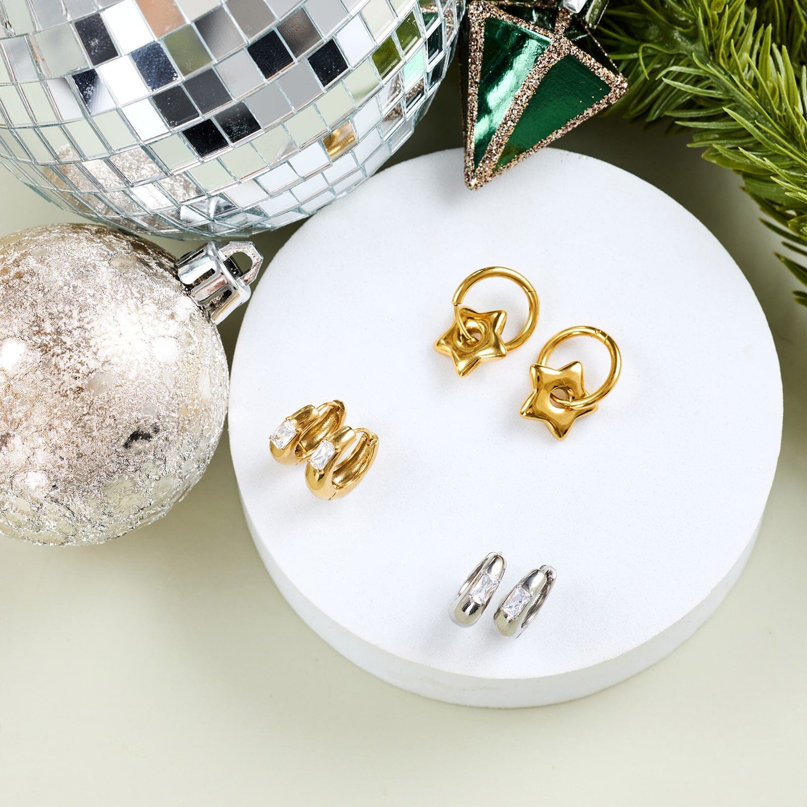 Dome With Stone Hoop Earrings