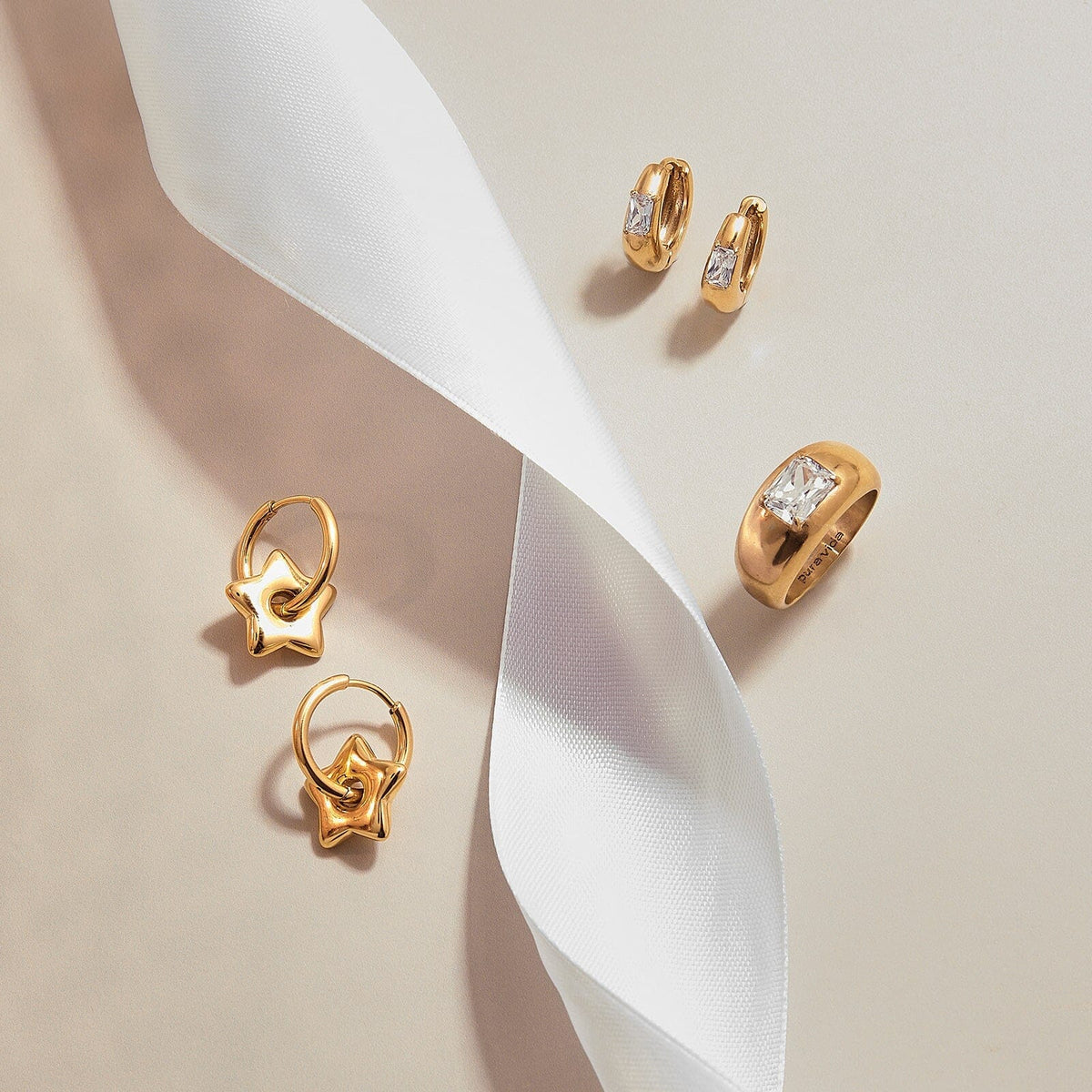 Dome With Stone Hoop Earrings