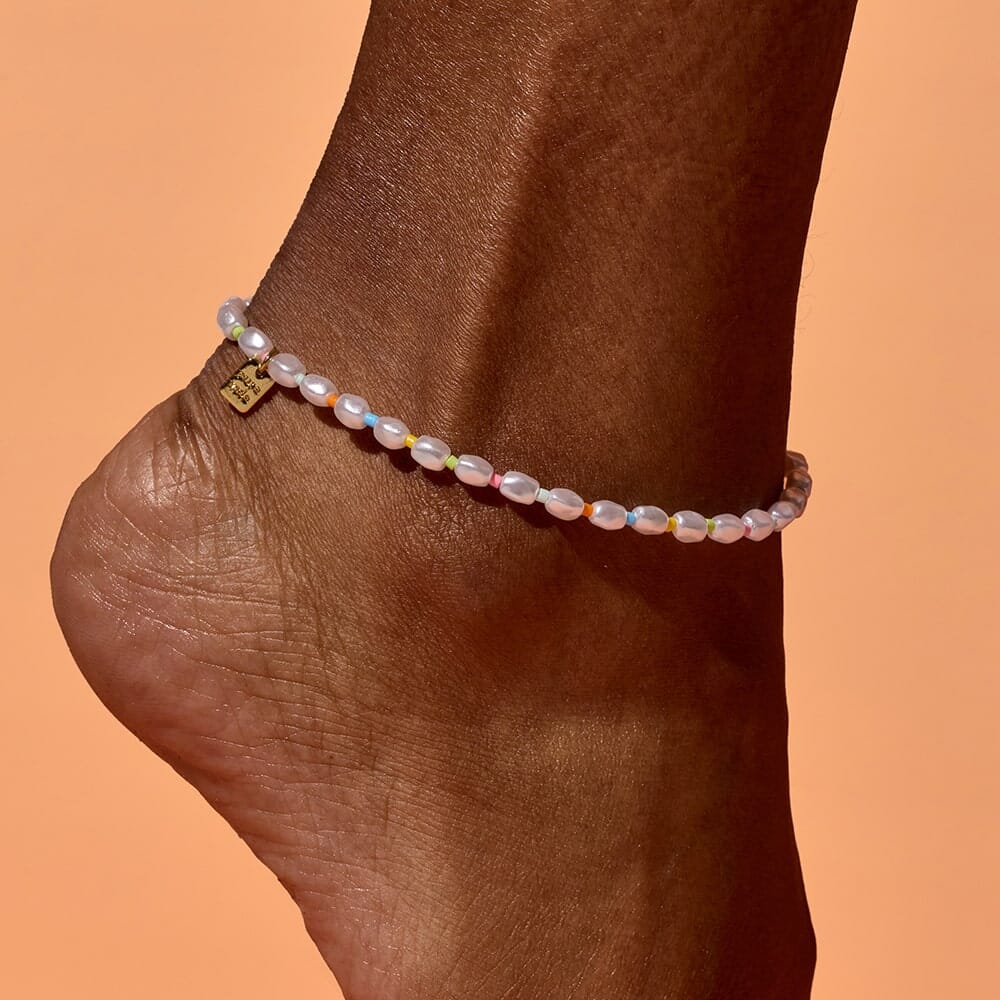 Rainbow Reef Pearl Stretch Anklet 2