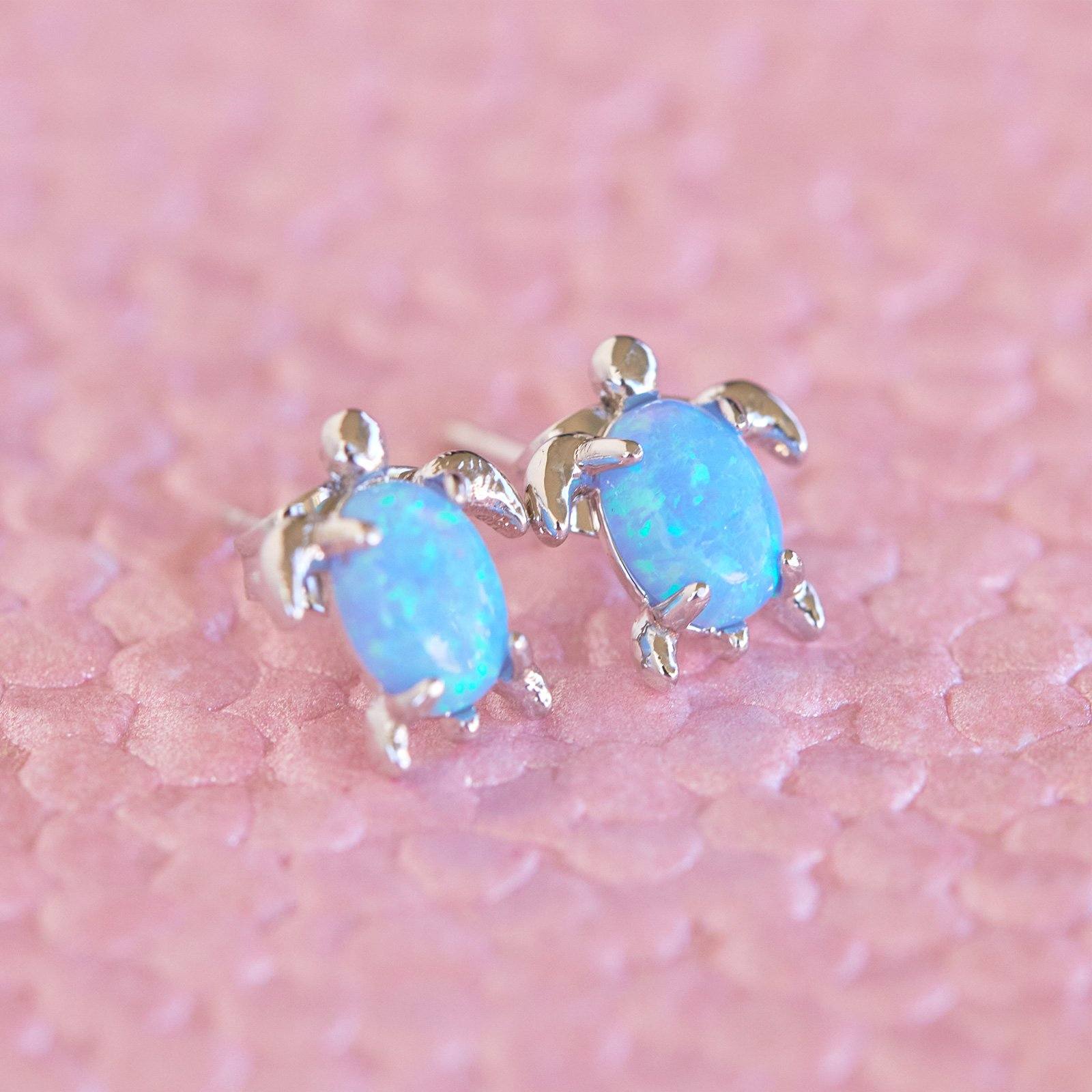 Opal Sea Turtle Earring Silver