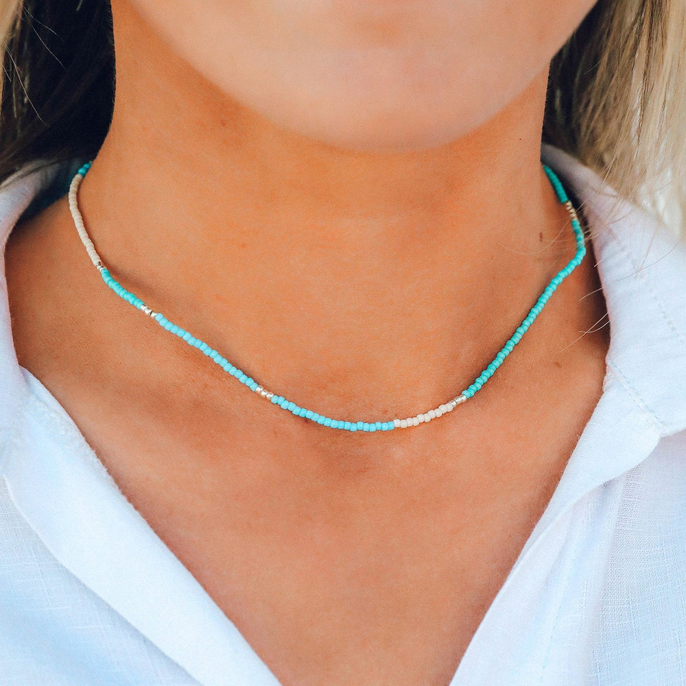 Tiny blue tourmaline Collanina beaded necklace – Elva Studio LLC