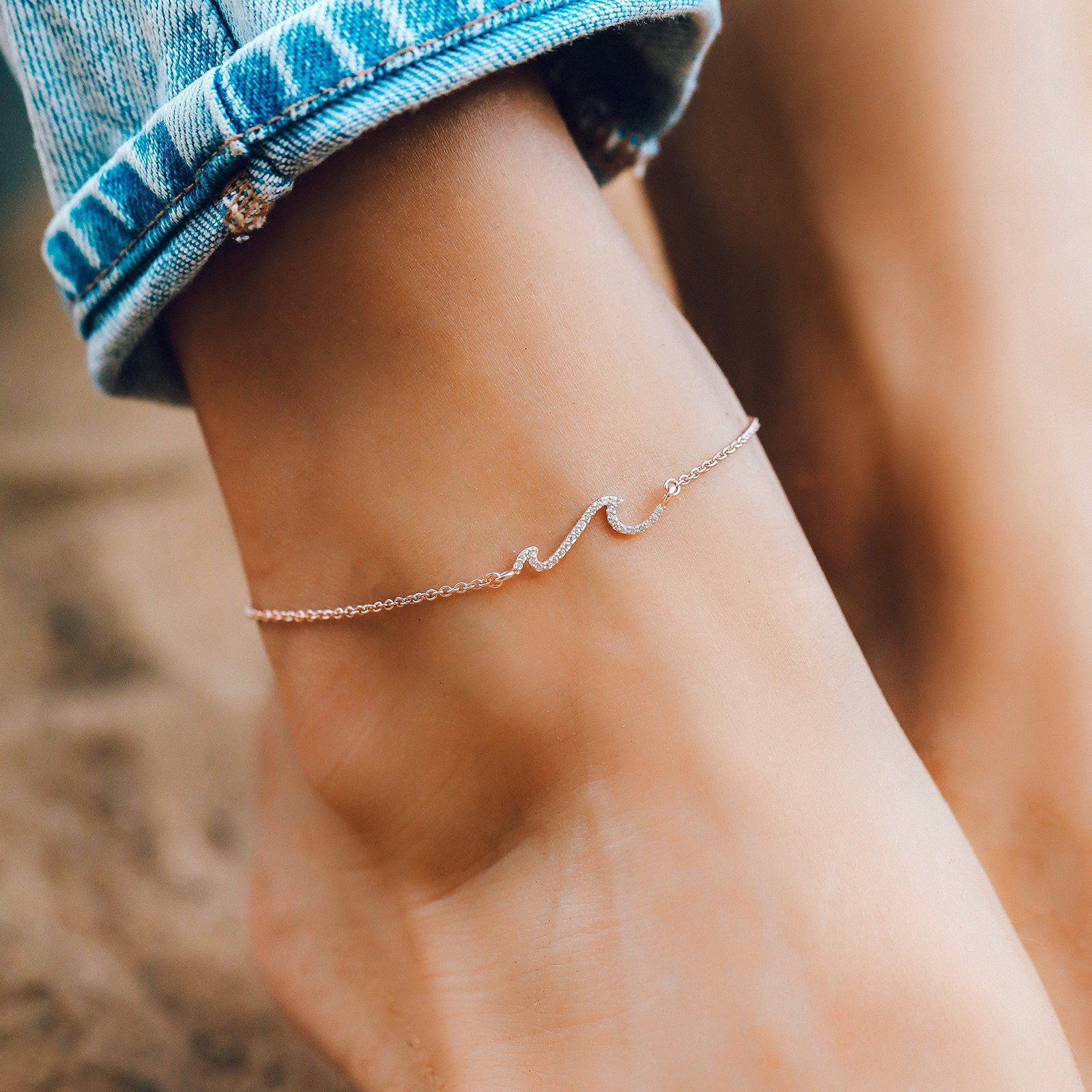 Sterling silver wave deals anklet