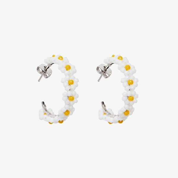 Beaded Flower Hoop Earrings