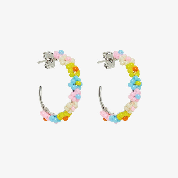 Beaded Flower Hoop Earrings