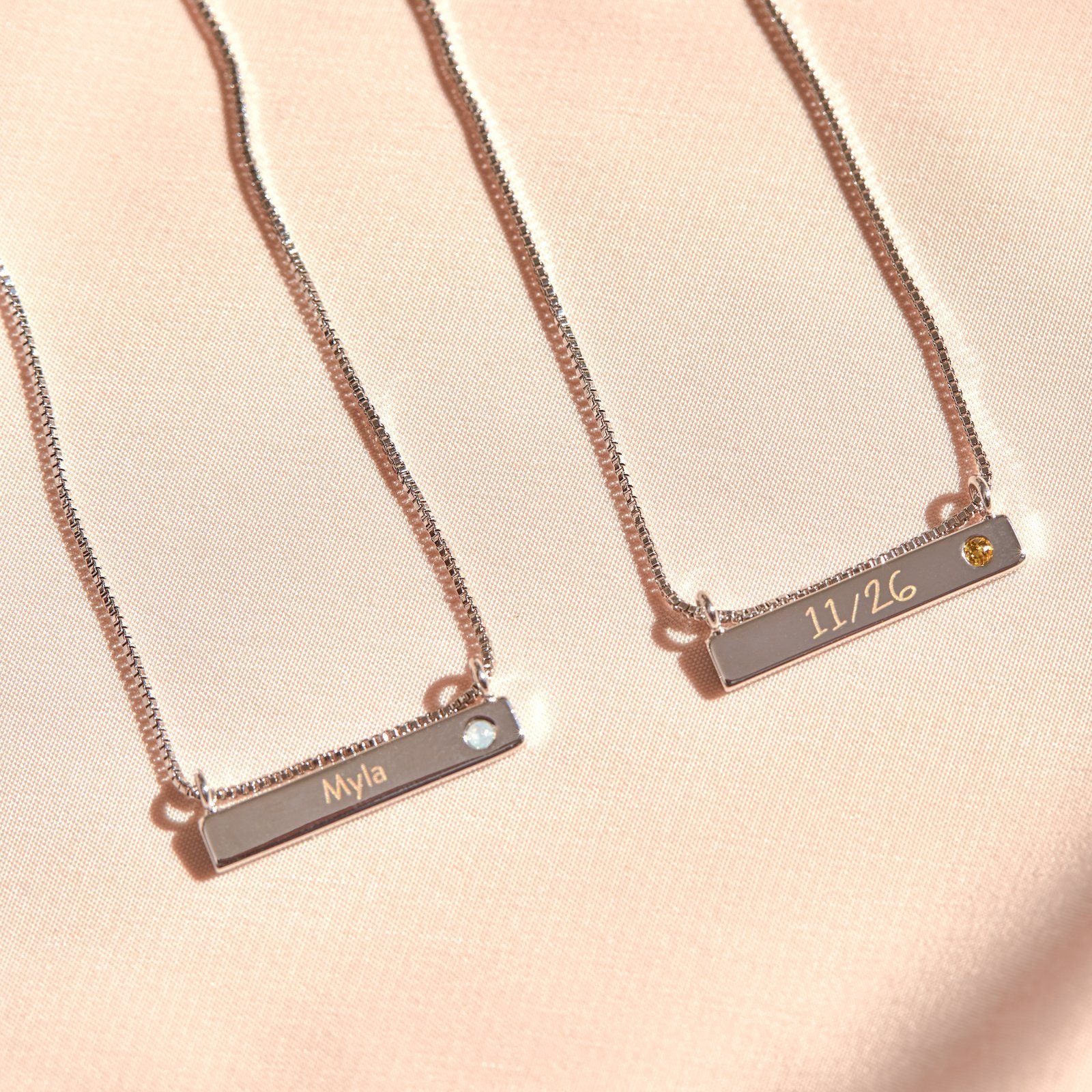 Name bar necklace deals with birthstone